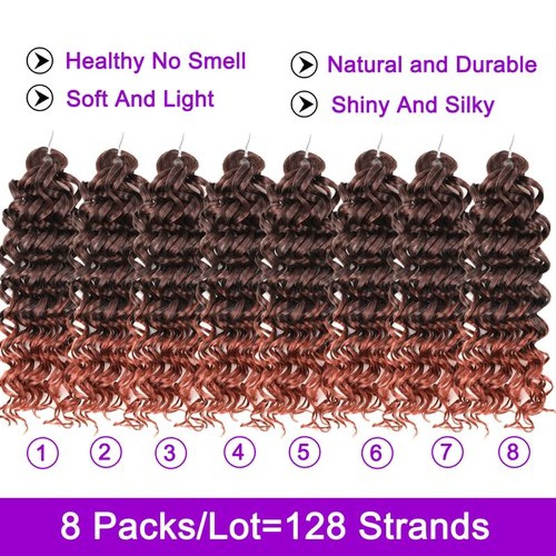 ZRQ 8 Packs GoGo Curl Crochet Hair 14 Inch Deep Twist Synthetic Braiding Hair, Natural Water Wave Crochet Hair Synthetic Ginger Beach Curl Crochet Hair Extensions (14 Inch, T350)