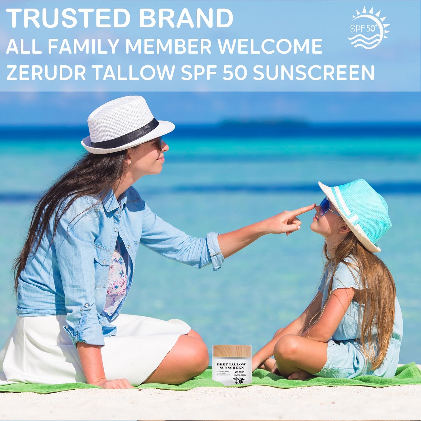 Scosvvi Tallow Sunscreen SPF 50: zinc oxide sunscreen non toxic Sunblock -Face & Body Sun Protection for Adults & Kids- 2 oz