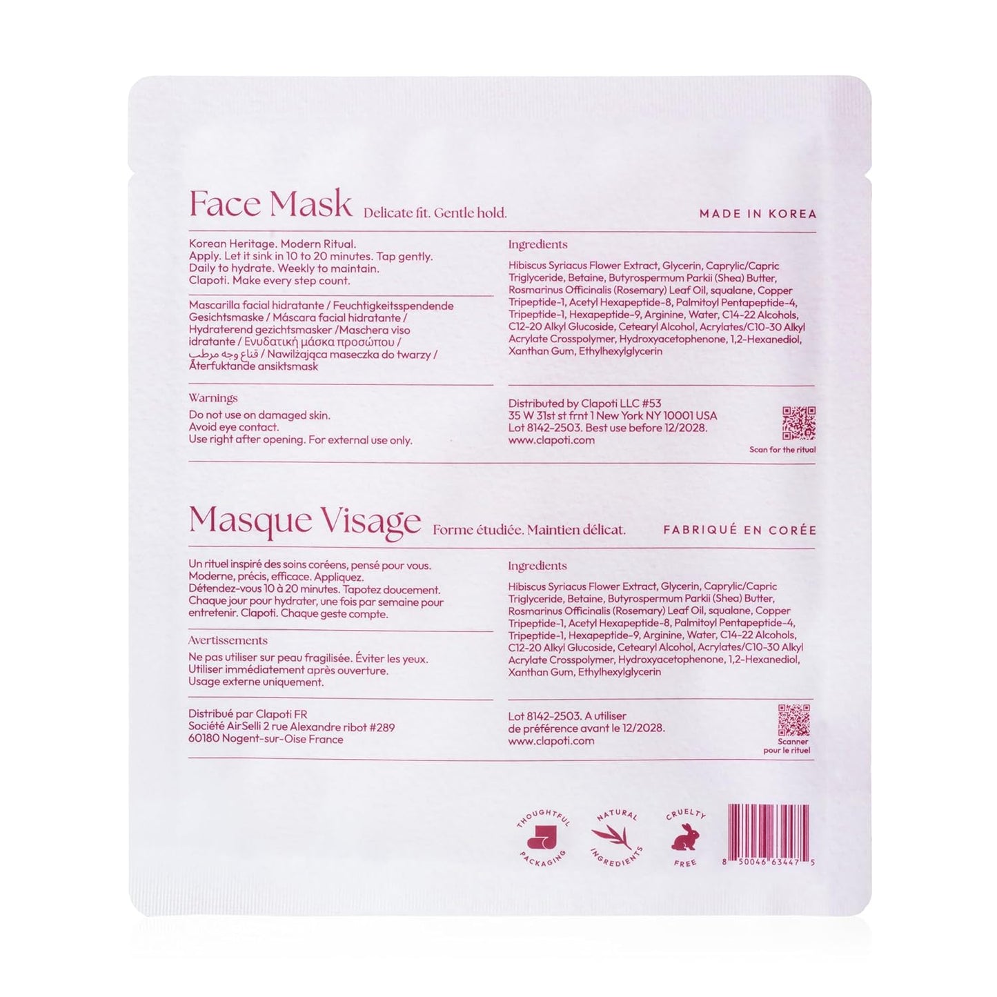 Korean Bamboo Sheet Face Mask - 99% Natural Hibiscus & Peptide Complex | Moisture & Firming Glow, 1 Sheet