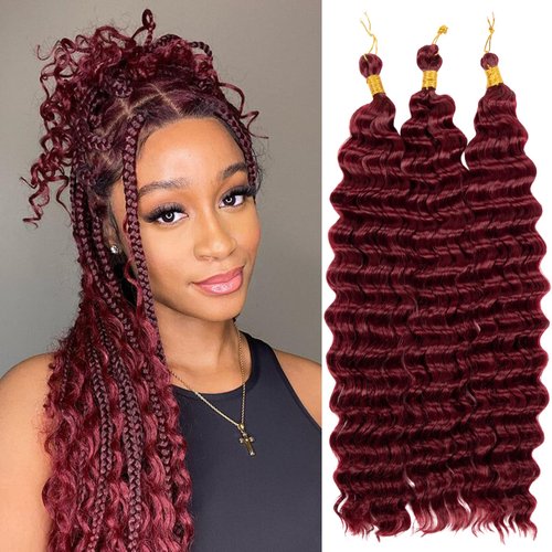 Ocean Wave Crochet Hair 20 inch 3packs Deep Wave Crochet Hair Synthetic Wave Curly Braiding Hair Extensions Ocean Wave Braiding Hair for Black Women (20 inch, BUG)