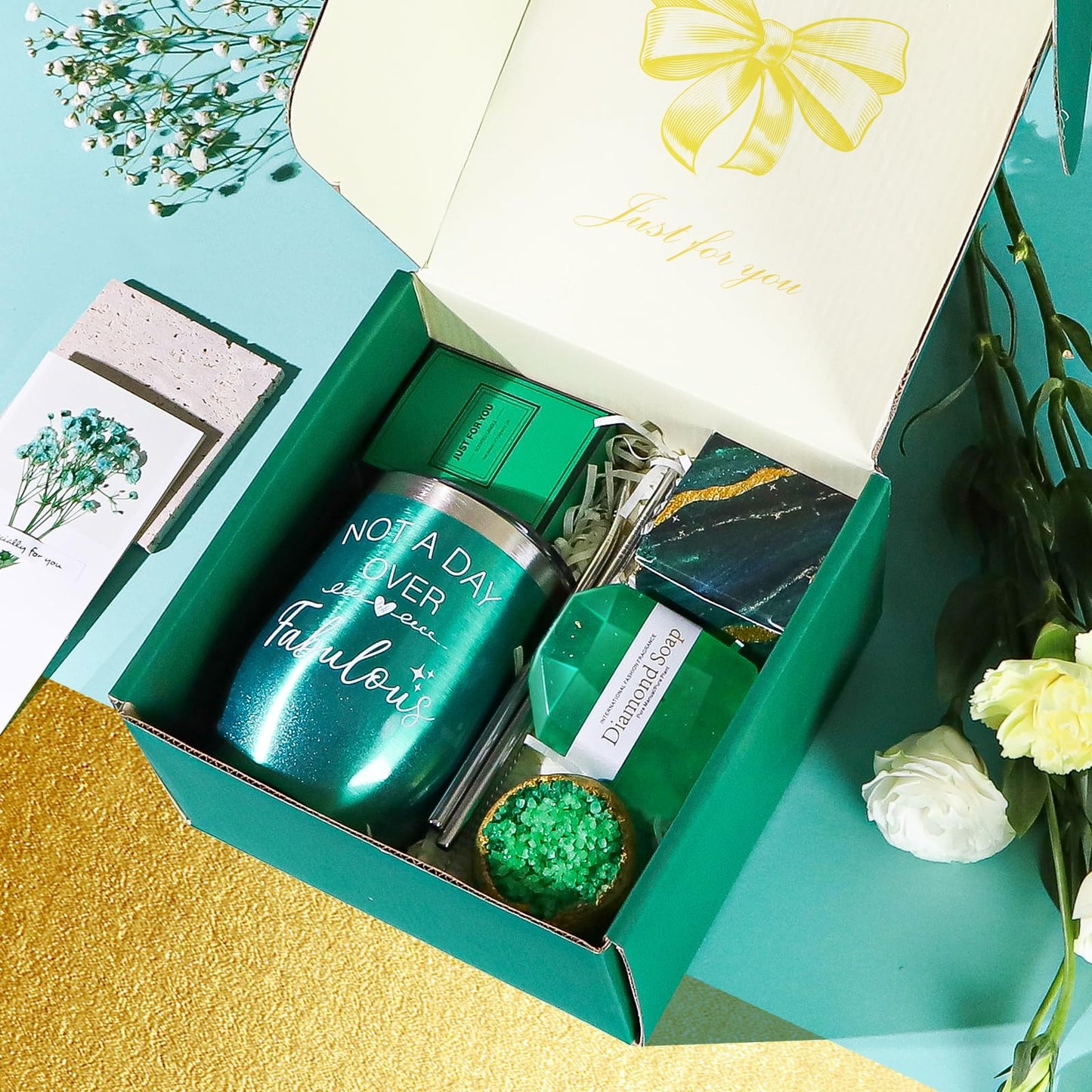 WECURATED Green Gifts for Women, Emerald Spa Gift Basket