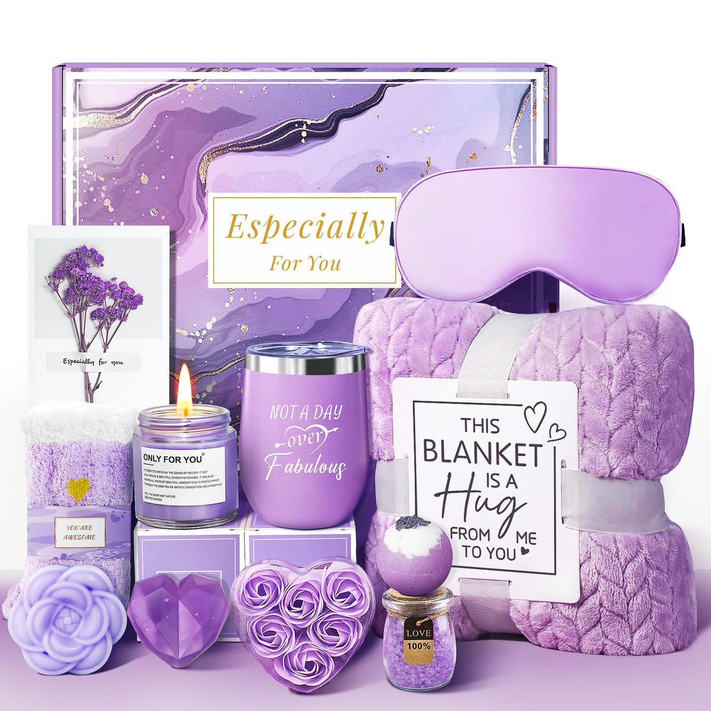 Birthday Gifts Basket for Women, Get Well Gifts, Spa Care Package with Flannel Blanket, Tumbler - Valentine's, Mother's Day, Christmas Gifts for Women, Mom, Wife, Girlfriend, Friends, Sister
