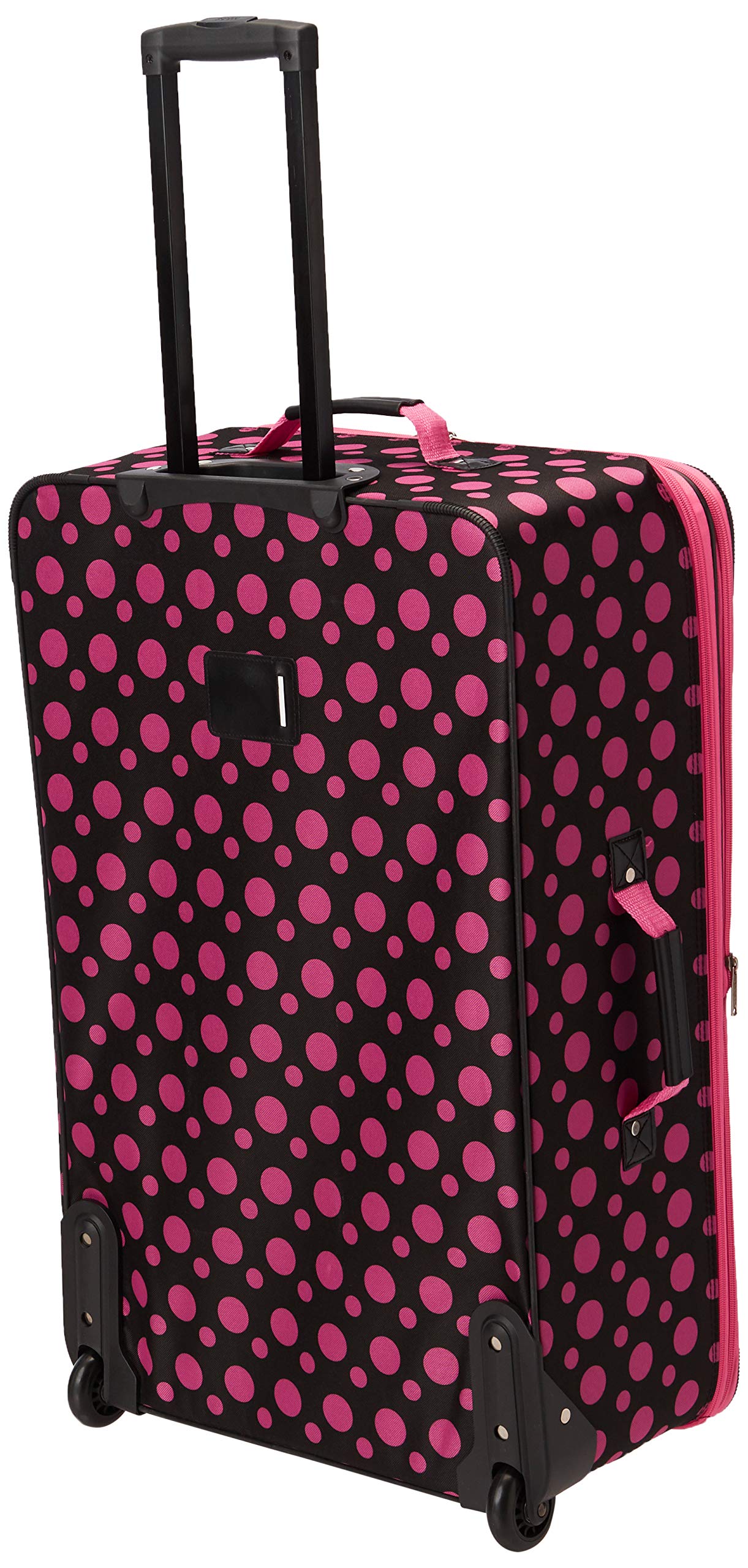 Rockland Fashion Softside Upright Luggage Set, Black/Pink Dot, 4-Piece (14/19/24/28)