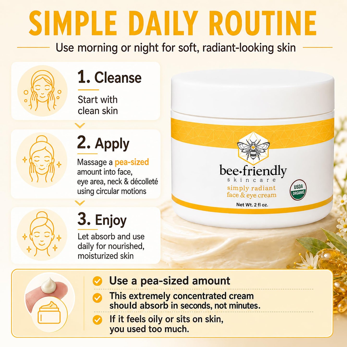 BeeFriendly® Organic Face and Eye Cream, All In One 2 oz