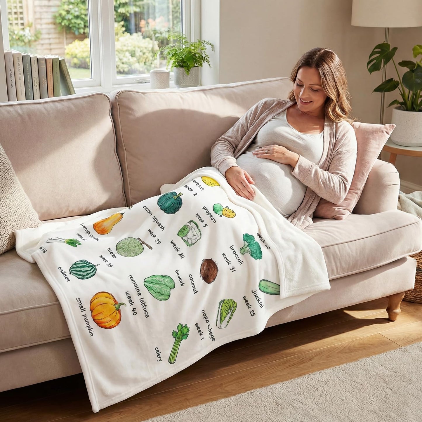 Tegeme Baby Growth Tracker Blanket Weekly Pregnant First Mom Gifts for Expecting Parents Pregnancy Countdown Calendar Week By Week Pregnancy Blanket in Fruit Veg Mother's Day Congration Gift