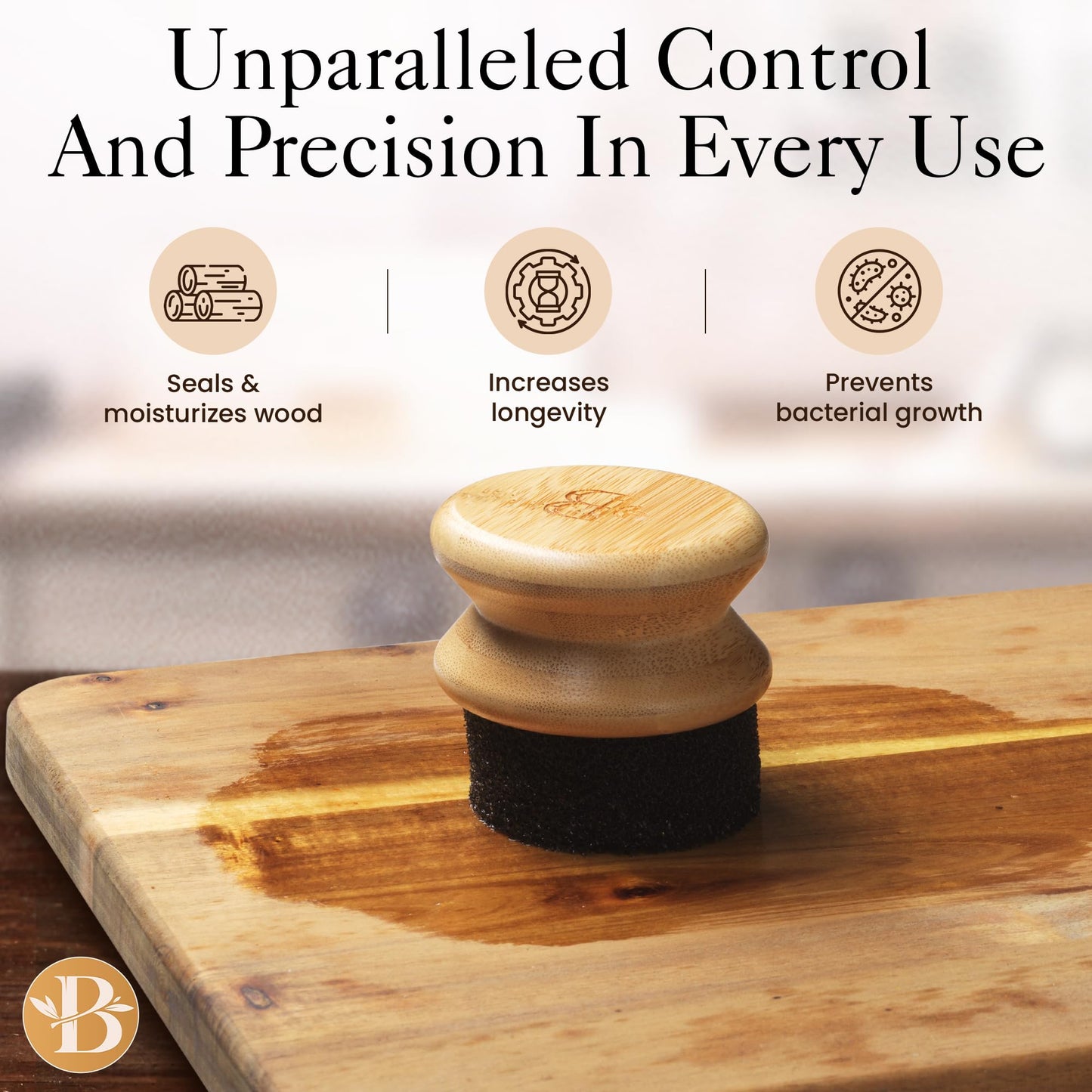 Cutting Board Oil Applicator Brush - Bamboo Wood Oil Brush for Applying Mineral Oil, Wax, Conditioner & Butcher Block Oil on Cutting Boards, Bamboo Boards, Wooden Utensils, Kitchen Maintenance Tool