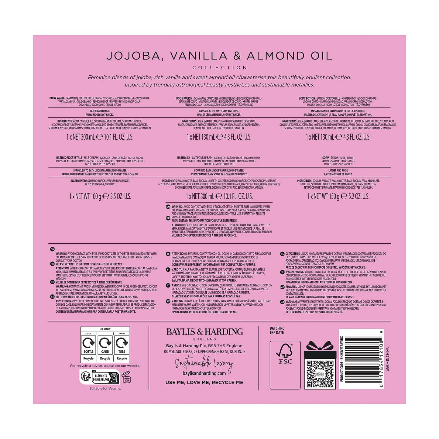 Baylis & Harding Jojoba, Vanilla & Almond Oil Luxury Pamper Gift Set For Women - Vegan Friendly