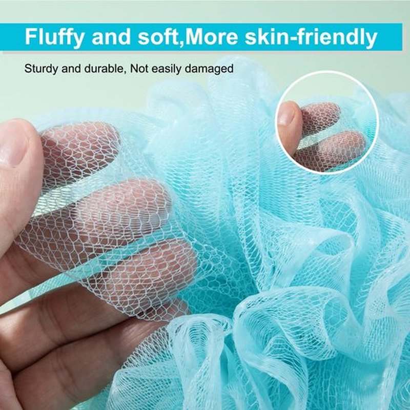 MTDLYICE Loofah Sponge 75g 4 Pack, Bath Sponge Soft Mesh Shower Puff Loofah for Women, Exfoliating Body Scrubber, lufas for Women, Shower Accessories (Blue)