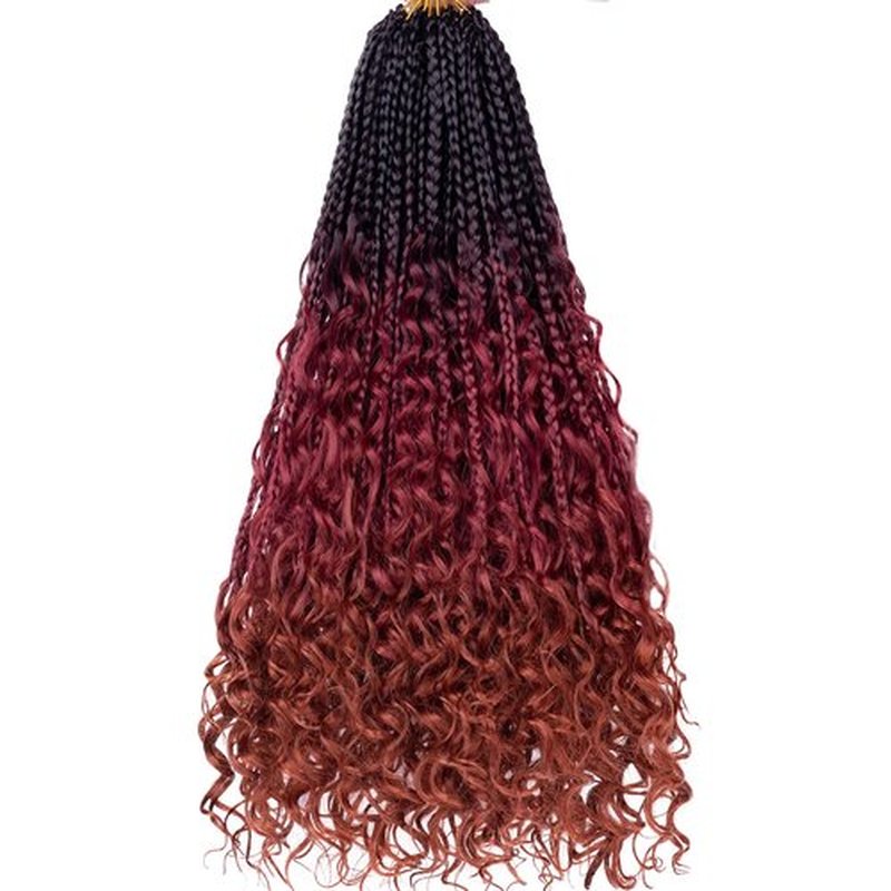 Unionbeauty 18 Inch Boho Box Braids Crochet Hair Goddess Box Braids Crochet Hair 8 Packs Bohemian Box Braids Crochet Hair for Black Woman Ombre Curly Crochet Braids Braiding Hair Extension 1B/530/350#