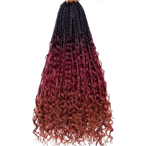 Unionbeauty 18 Inch Boho Box Braids Crochet Hair Goddess Box Braids Crochet Hair 8 Packs Bohemian Box Braids Crochet Hair for Black Woman Ombre Curly Crochet Braids Braiding Hair Extension 1B/530/350#