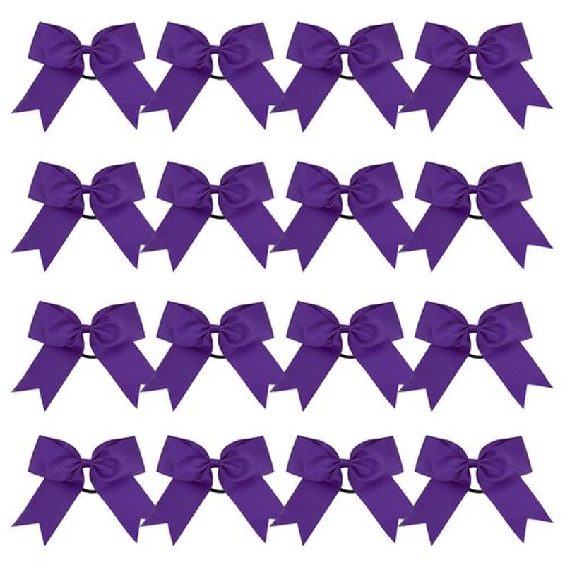 Cheer Bows 6 Inch Ponytail Holder Hair Tie 16 Pcs Hair Bow Cheerleader Bows Hair Tie (Purple)