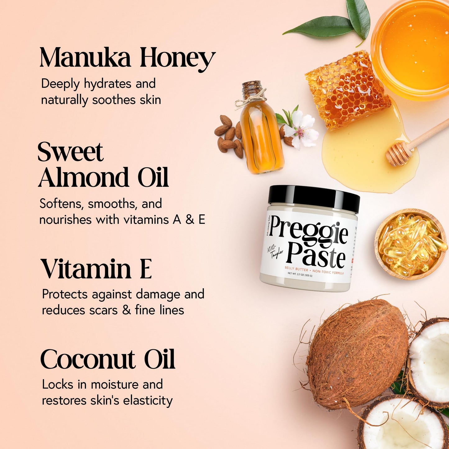 MOMMY LIFE Preggie Paste Belly Butter - Baby Essentials & Pregnancy Must Haves - Moisturizing Belly Firming Cream with Manuka Honey & Vitamin E - Hydrating & Nourishing Body Butter for Women (4oz)