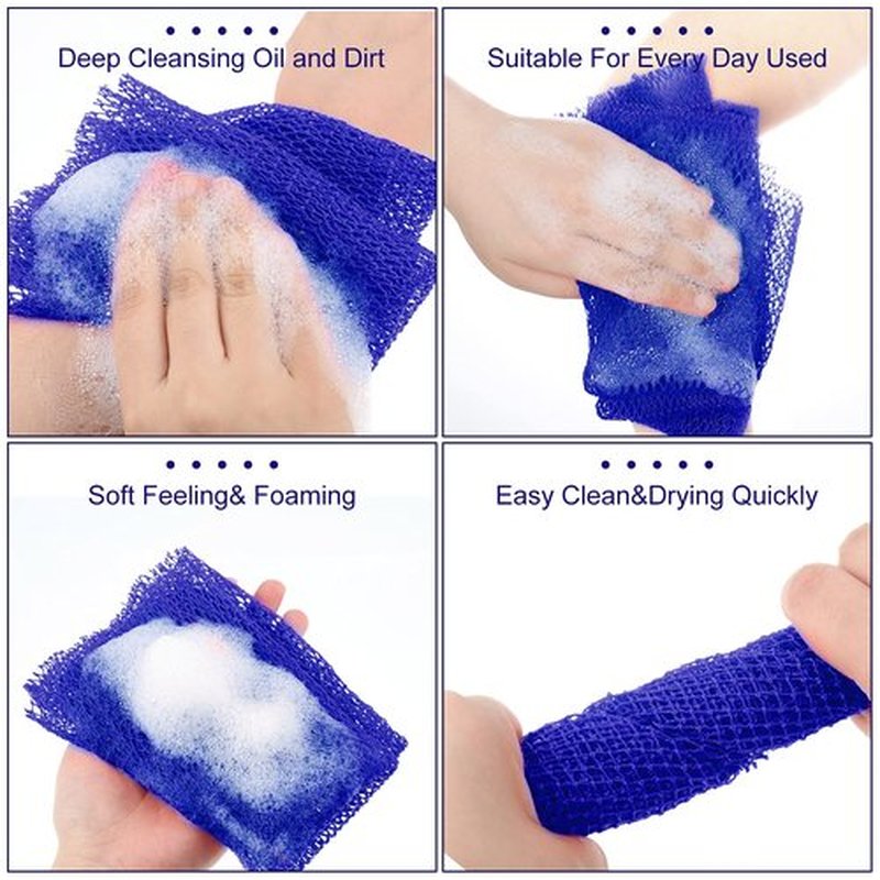 Geiserailie African Long Bathing Net Sponge Long Net Shower Body Scrubber Back Scrubber Skin Smoother Net Bathing Sponge for Daily Use or Stocking Stuffer(Blue)