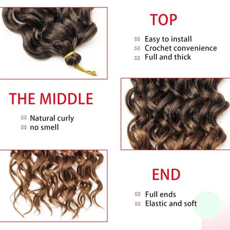 Ocean Wave Crochet Hair 18inch Deep Wave Curly Crochet Hair For Women,Ombre Brown Hawaii Curly Braiding Hair Synthetic Bohemian Crochet Braid Water Wave Crochet hair Extensions (6Packs, 1B/30)