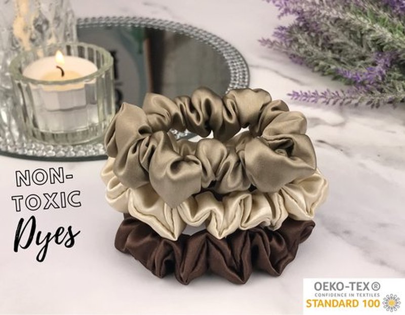 Celestial Silk Mulberry Silk Scrunchies for Hair (Small, Taupe, Dark Taupe, Chocolate)