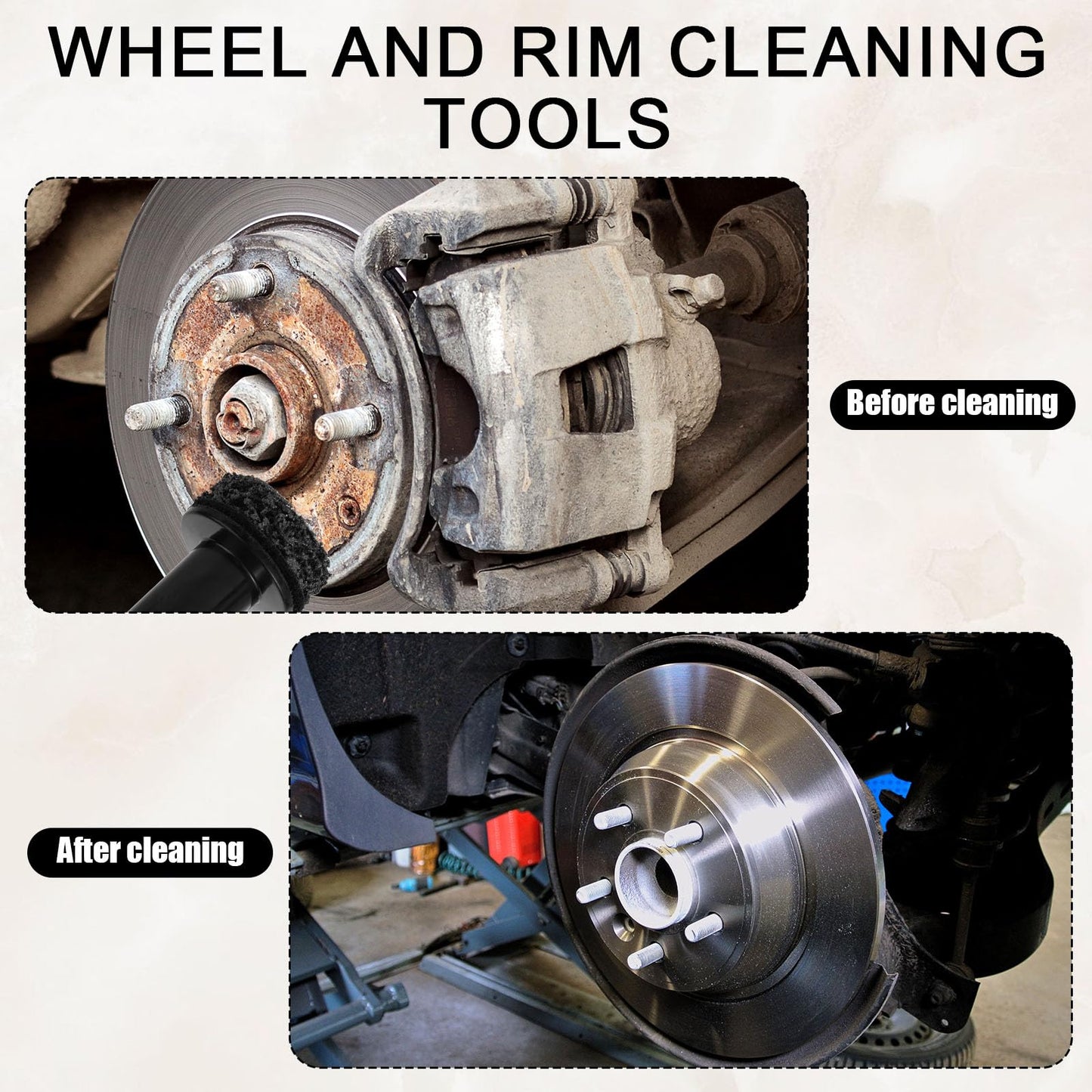 Wheel Hub Resurfacing Cleaner Tool Kit, Includes Grinding Head Adapter and 7 Pads for Cleaning Wheel Studs Hubs & Rotors Compatible with 1/2in Impact Wrenches & 1/4in Hex Shank Electric Drills