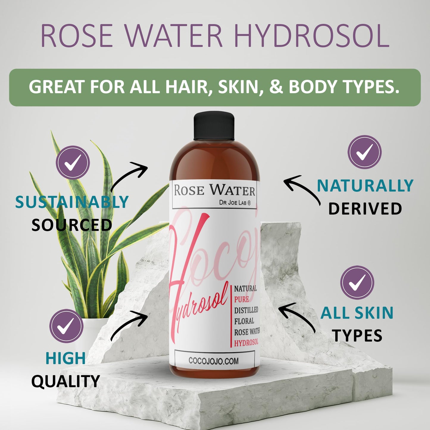 Rose Water Hydrosol - 8 oz & Sprayer - 100% Natural Pure Steam Distilled Bulgarian Rosewater Facial Floral Hydrating Toner Mist - Face Skin Hair Locs Dreads Body Bath Spray Spritz - Packaging May Vary