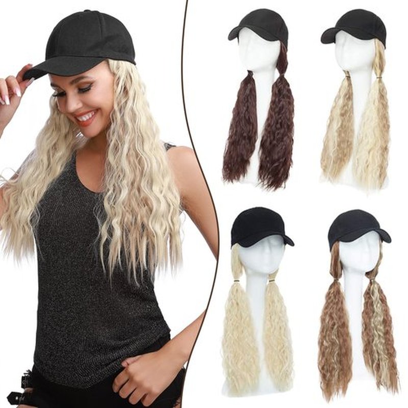 S-noilite Baseball Cap with Hair Baseball Hats with Hair Attached Corn Wave Baseball Cap Wig Adjustable Baseball Hat Wig for Women (18”-Corn Wave, Sandy Blonde & Bleach Blonde)