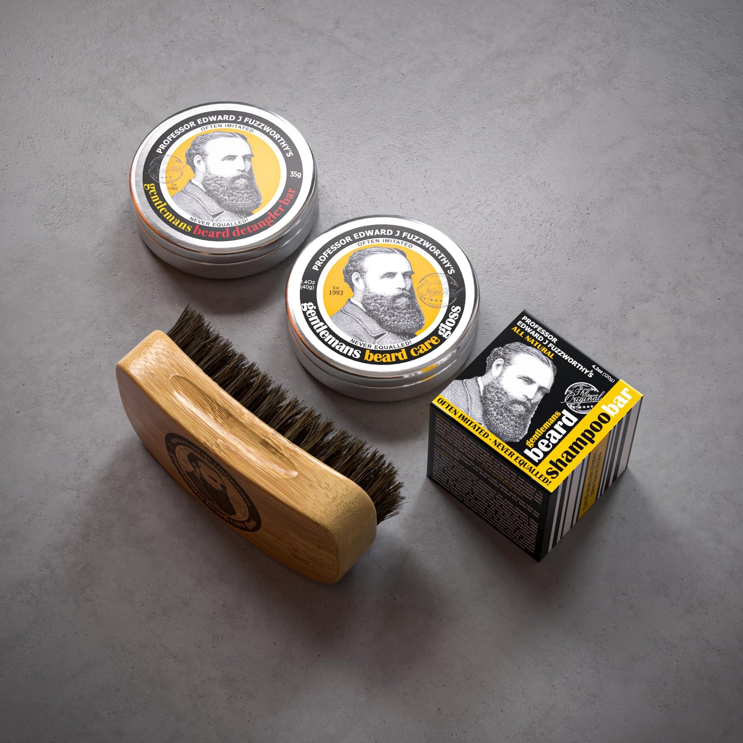 Professor Fuzzworthy Deluxe Beard Grooming Kit Gift Set for Men | 100% Natural Beard SHAMPOO Beard Balm & Beard Conditioner | Bass Beard Brush Boar Bristle | Organic Essential Plant Oils
