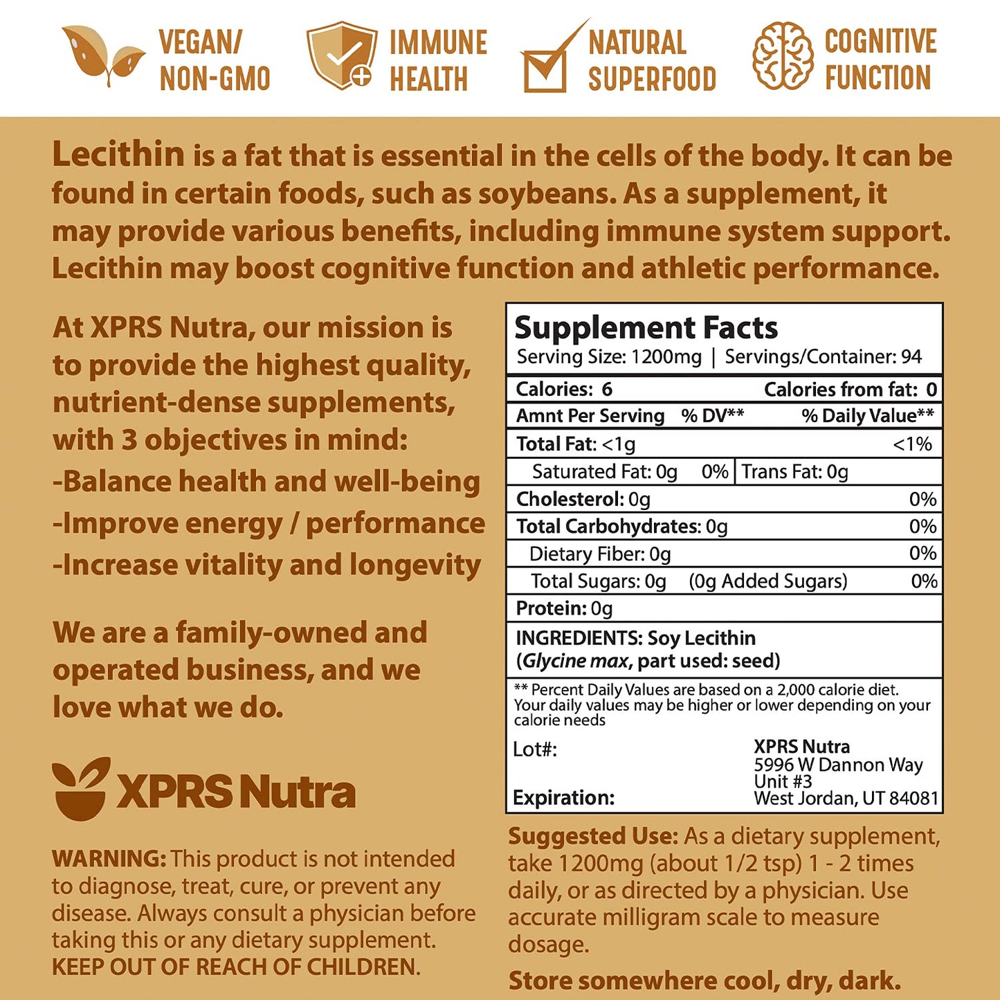 XPRS Nutra Soy Lecithin Powder Food Grade Fat Emulsifier - Suitable for Cooking, Baking and More - Vegan Friendly Soy Lecithin Powder Cooking Aid (4 Ounce)