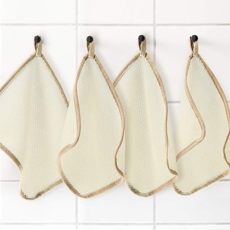 Tatuo 5 Pcs Exfoliating Face and Body Wash Cloths Towel Weave Bath Cloth Exfoliating Scrub Cloth Massage Bath Cloth for Women and Men, 10.63 x 9.05 Inch (Brown Edge)