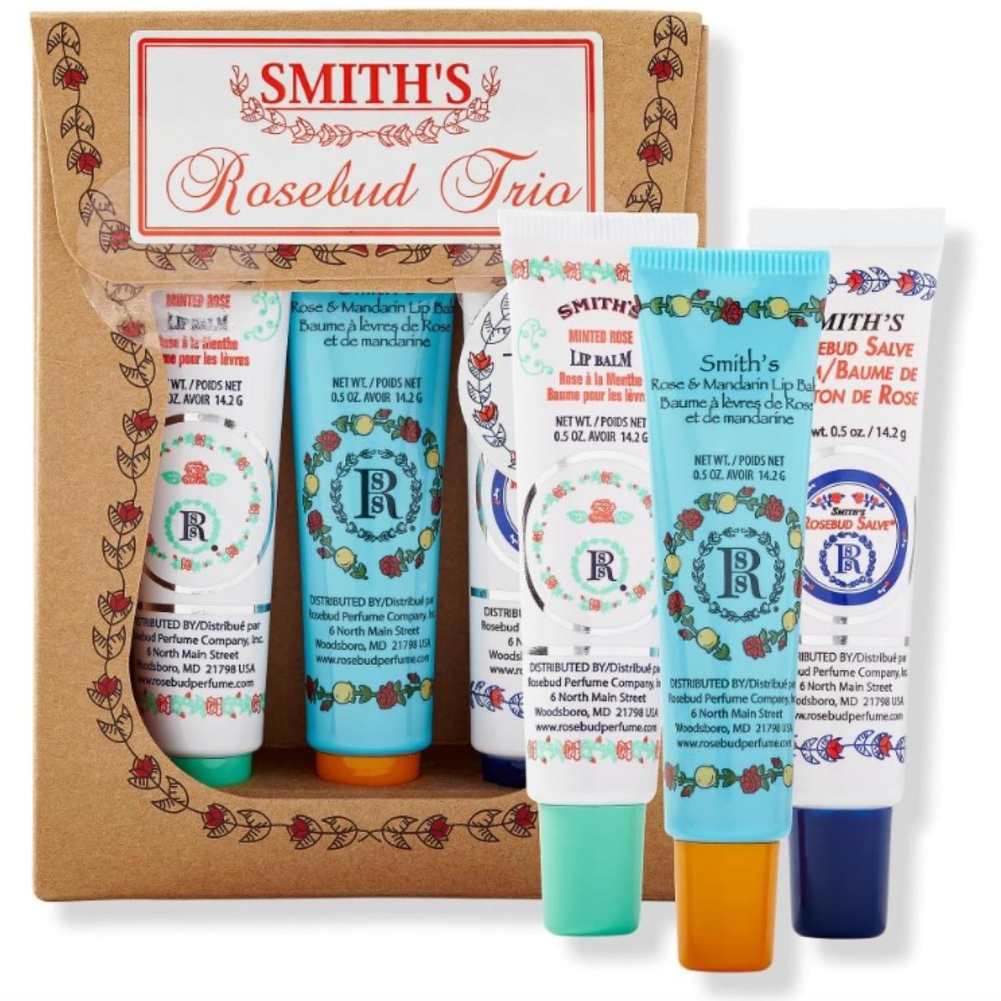 Smith's Rose Lip Balm Bulk- 3x0.5oz Premium All Purpose Lip Gloss Tubes & 3x0.8oz Lip Treatment Salve - Trio Lip Balm Tubes for Plump Lips & Cracked Skin Care - Christmas Gift Set, EBook