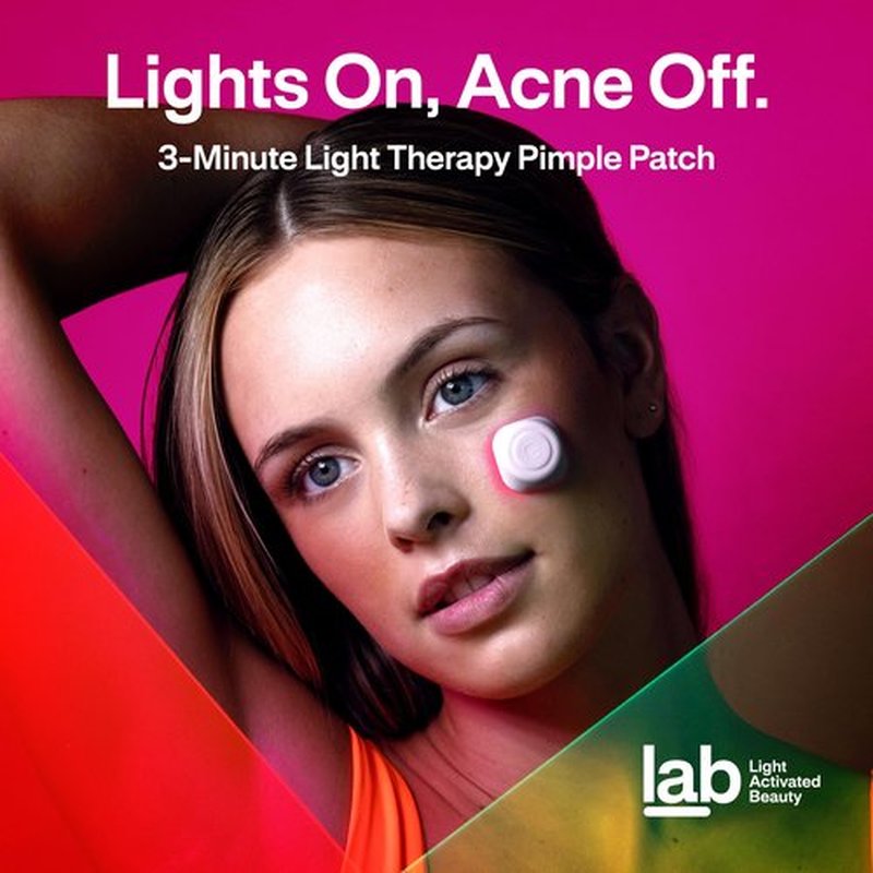 l.a.b Light Therapy Acne Patch, 2-Pack, LED Red and Blue Light Hydrocolloid Acne Patches, Fast Acting 3 Minute Skin Care Pimple Patch Spot Regimen for Zits, Blemishes, 60 Uses