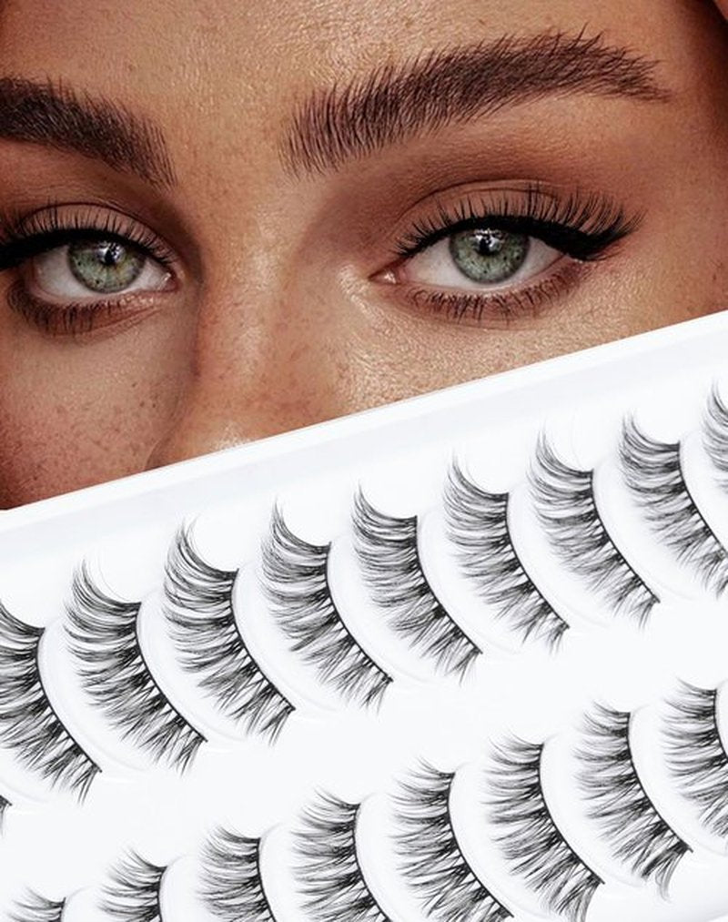 Cat Eye Lashes Natural Look Short Wispy Faux Mink Eyelashes Jiocolor Soft Thin Band False Eyelashes 14 mm False Lashes 10 Pairs D6