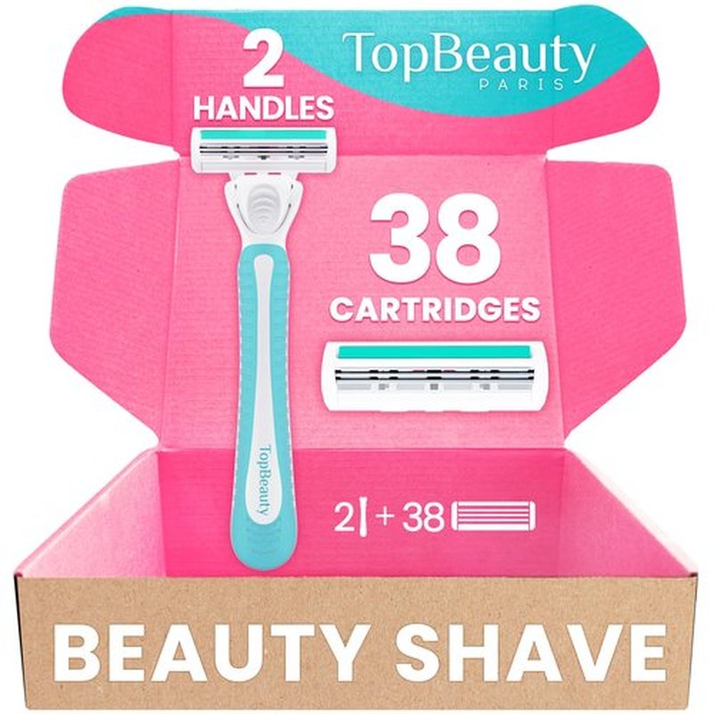 TopBeauty Paris Slim Razors for Women - Manual Razor with Refills (2 Handles + 38 Replaceable Cartridges) - 3-Blades Technology - Beautiful Price - Bikini Razor - Soft Shave & Loving Care