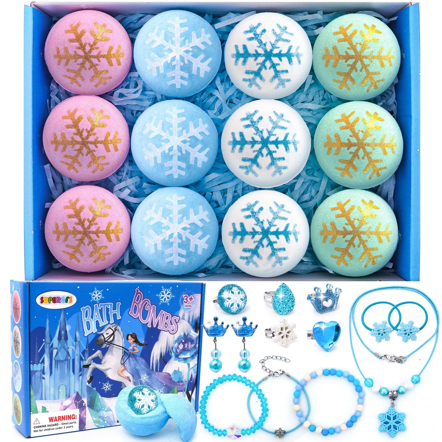 Bath Bombs for Kids with Surprise Inside Princess Toys Natural Bath Bombs Handmade Spa Organic Bubble Bath Bomb Bath Fizzy with Jewelry Set Girls Birthday Christmas Gift