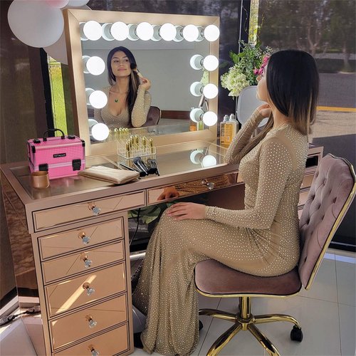 VETALLO Travel Makeup Box, Lockable Makeup Box Organizer I Makeup Train Case I Makeup Case Organizer I Makeup Box with Mirror I Large Makeup Organizer I Gifts For Her Women Bestie I Pink