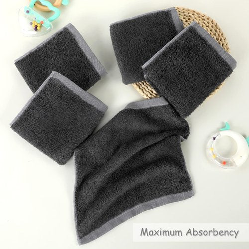 Yoofoss Luxury Washcloths Towel Set 10 Pack Baby Wash Cloth for Bathroom-Hotel-Spa-Kitchen Multi-Purpose Fingertip Towels and Face Cloths 10'' x 10'' - Dark Grey
