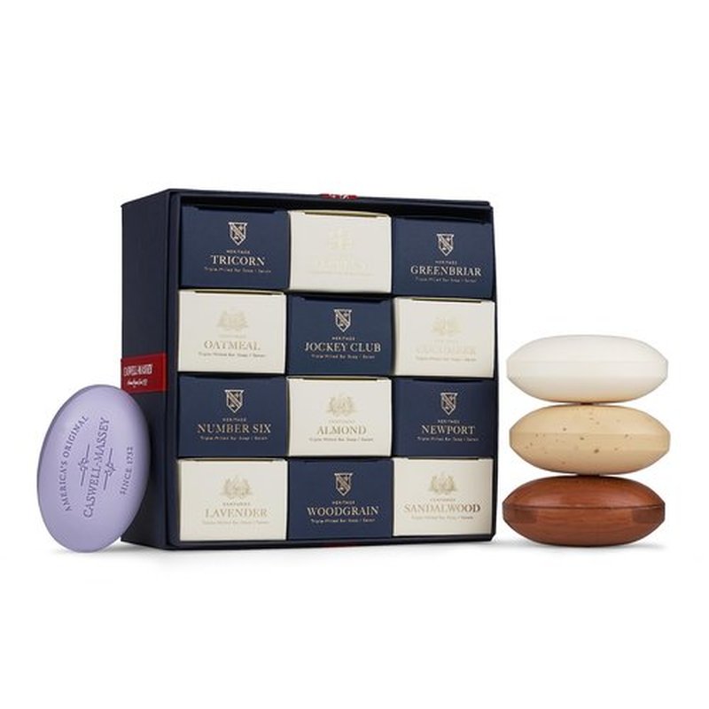 Caswell-Massey Castile Bar Soap, Mens Body Wash, Hand Soap, and Face Wash, Moisturizing Natural Body Soap for Bath or Shower, 12 Unique Scents, 12 (5.8 oz bar) Gift Set