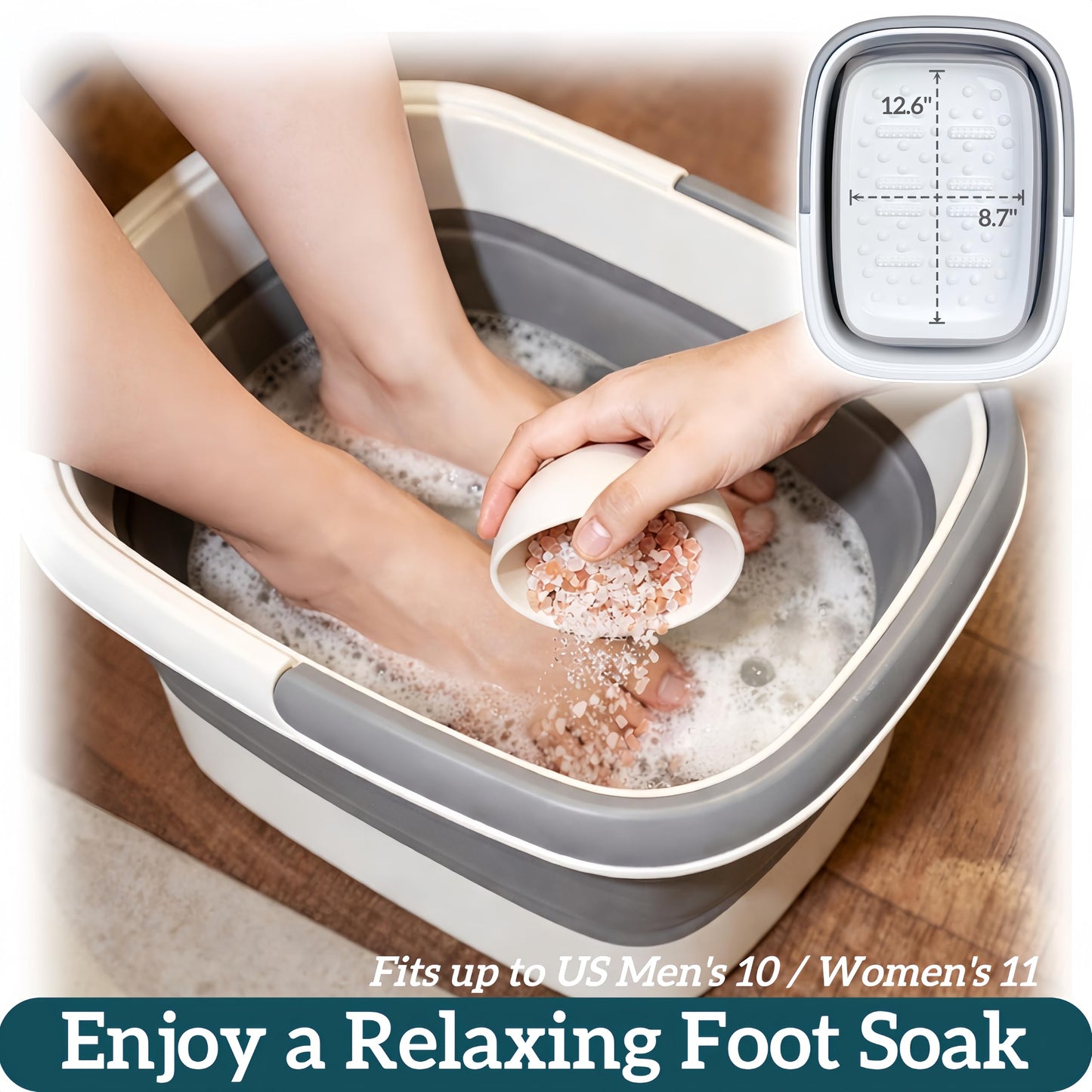 GIMWA Collapsible Foot Bath Soaking Tub, 4 Gallons (15L) Portable Foot Soaker with Massage Nodes, Plastic Foot Basin for Home Spa Pedicure, Space-Saving Feet Soaking Bowl (Gray)