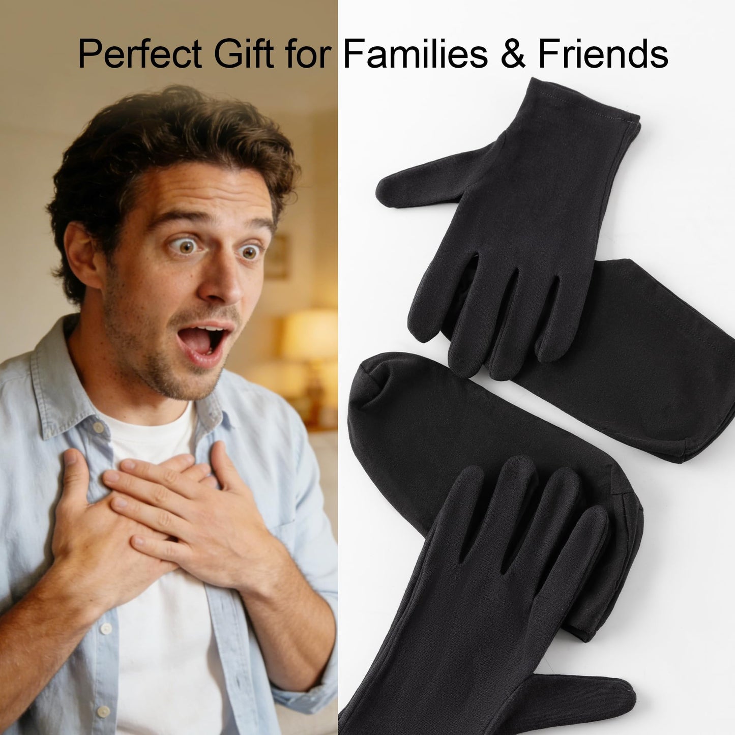 BESSLEE 12 Pairs Cotton Moisturizing Gloves and Socks Set, Loose-fit, Black