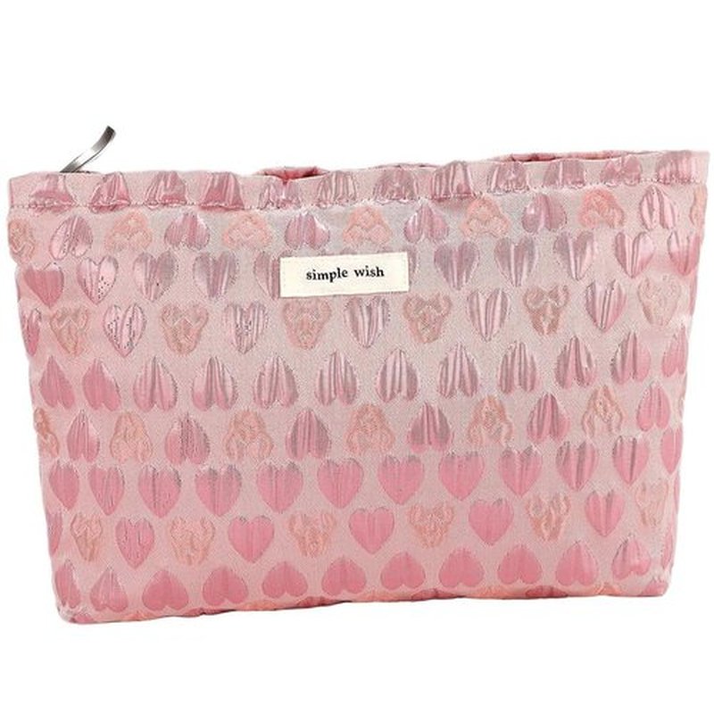 ZLFSRQ Heart Makeup Bag Travel Cute Cosmetic Bags for Women Large Makeup Pouch Zipper Cosmetic Pouch for Purse Aesthetic Embroidery Makeup Organizer Bag Portable Toiletry Bag(Pink)