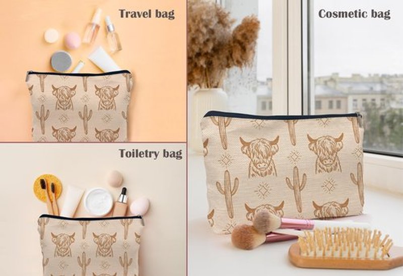 Lacosu Western beige Makeup Bag,Western Gifts For Women,Cow Makeup Bag,Cowgirl Stuff,Western Stuff For Women,Western Gifts,Cowgirl Gifts(beige)