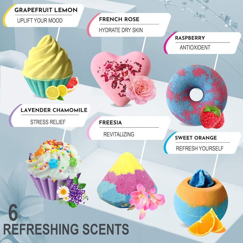 Organic Bath Bombs Gift Set - 6 Natural Aromatherapy Fizzy Bombs | Moisturizing Bubble Bath for Girls Ages 8-12