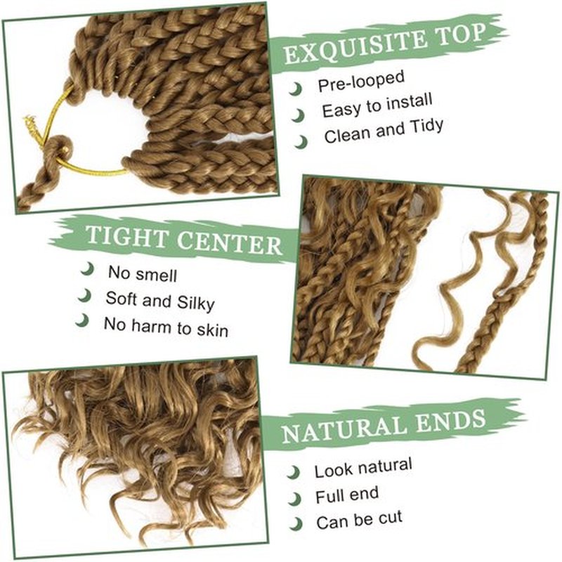 Eerya Goddess Box Braids Crochet Hair 10 Inch 8 Packs Pre-looped Bohemian Crochet Boho Box Braids With Curly Ends Synthetic Hair Extensions 3X Crochet Braids Hair for Women (10 inch, #27)
