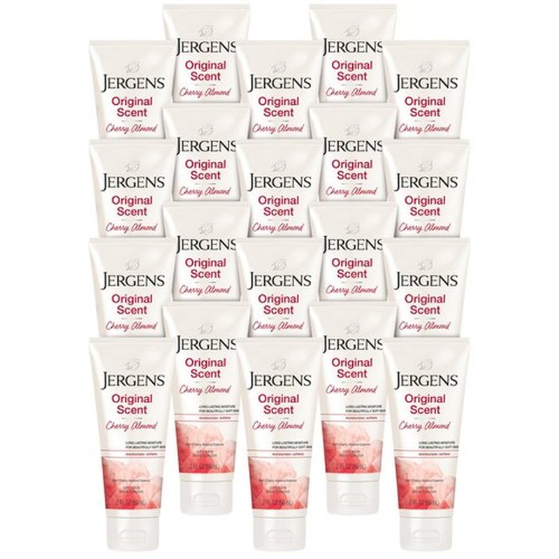 Jergens Original Scent Dry Skin Body Lotion, Hand and Body Moisturizer, Cherry Almond Essence, Dermatologist Tested, 2 Oz, Pack of 20