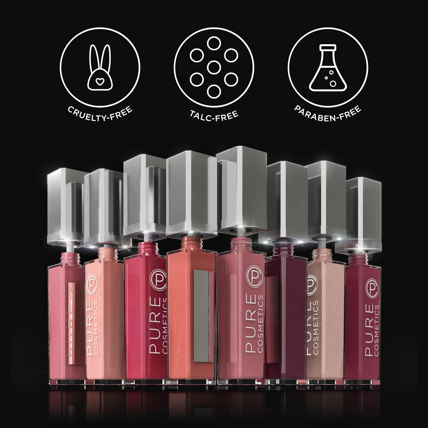 Pure Cosmetics Pure Illumination Lip Gloss - LED-lit Applicator w/Side Mirror - Non-Sticky, Moisturizing & Hydrating Lip Glosses - Soothes & Protects Dry Chapped Lips (Femme Fatale)