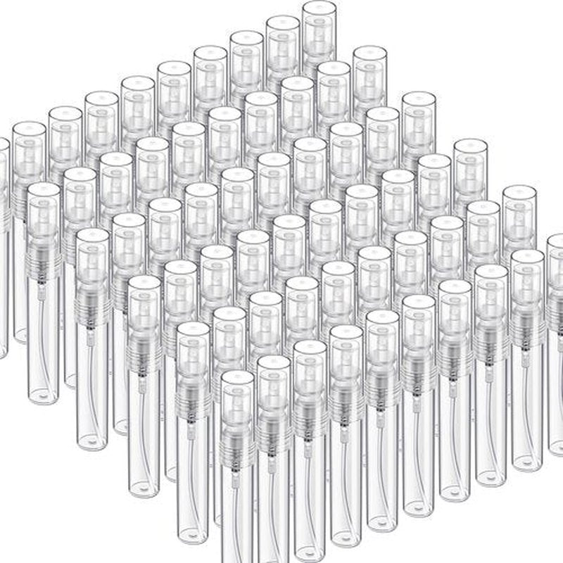Fandamei 60PCS 5ml Mini Spray Bottle, Mini Clear Plastic Spray Bottle Empty, Fine Mist Refillable Mini Perfume Bottle, Perfume Atomizer, Small Empty Sample Containers, Plastic Portable Travel Bottle