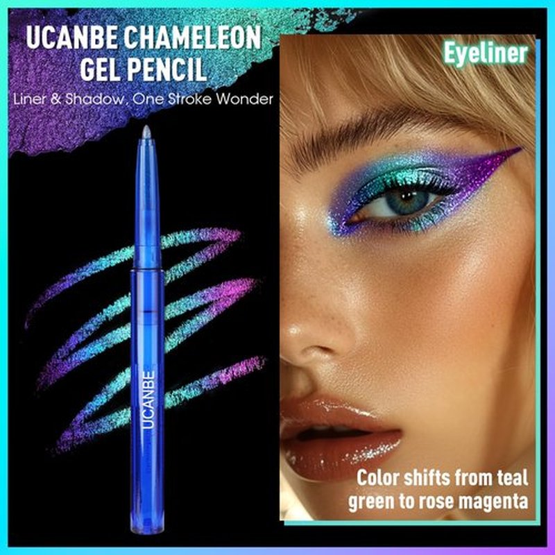 UCANBE Chameleon Eyeshadow & Eyeliner Gel Pencil-Multichrome Shifting Colors Metallic Glitter Eye Makeup,Waterproof Long-Lasting Smudge-Proof Multi-Dimensional Color (Teal Green to Rose Magenta)