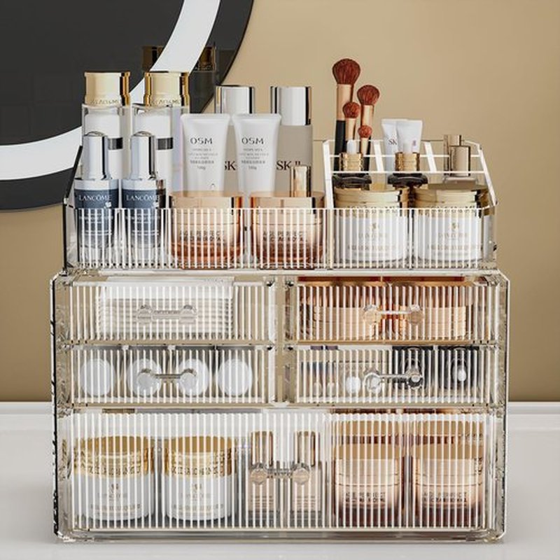 ZHIAI Stackable Storage Drawers, Acrylic Bathroom Counter Organizer Clear Makeup Organizers for Vanity, Kitchen Cabinets, Bathroom, Undersink, Home Organization and Storage (1 Top 5 Drawers)