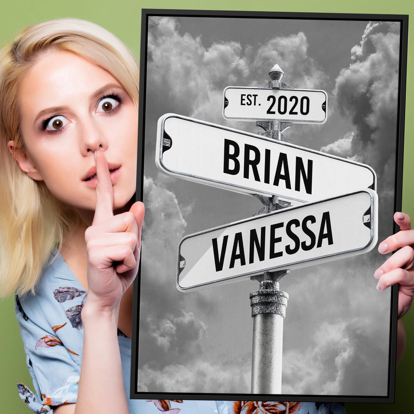 Personalized Canvas Gifts For Couples - Custom Vintage Street Sign Name And Date Canvas Poster Print, Christmas Gifts, Valentines Day, Wedding Gift - Gift Wrapping Available (Style 1)