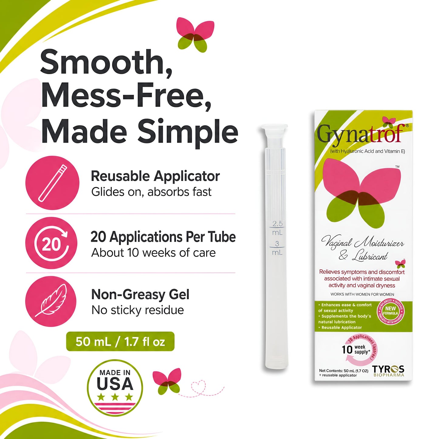 Gynatrof Vaginal Moisturizer for Dryness, Hormone-Free (HA & Vit E)