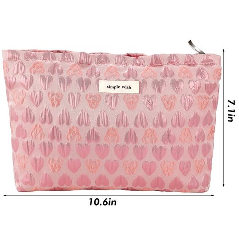 ZLFSRQ Heart Makeup Bag Travel Cute Cosmetic Bags for Women Large Makeup Pouch Zipper Cosmetic Pouch for Purse Aesthetic Embroidery Makeup Organizer Bag Portable Toiletry Bag(Pink)