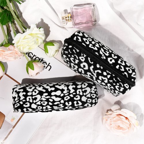 SOIDRAM Makeup Bag Cute Cosmetic Bag Leopard Print Makeup Pouch 1Pcs Large Capacity Makeup Bags and 1Pcs Makeup Brushes Storage Bag Travel Toiletry Bag Organizer