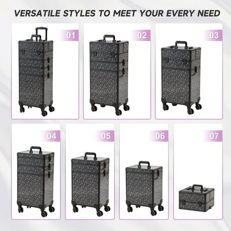 Leeora&Leekoo Portable Multi-Storey Nail Case for Nail Tech Organizer - Wheels Makeup Case Organizer, Cosmetic Case, Makeup Train Case, Make Up Case (Flashing Star)