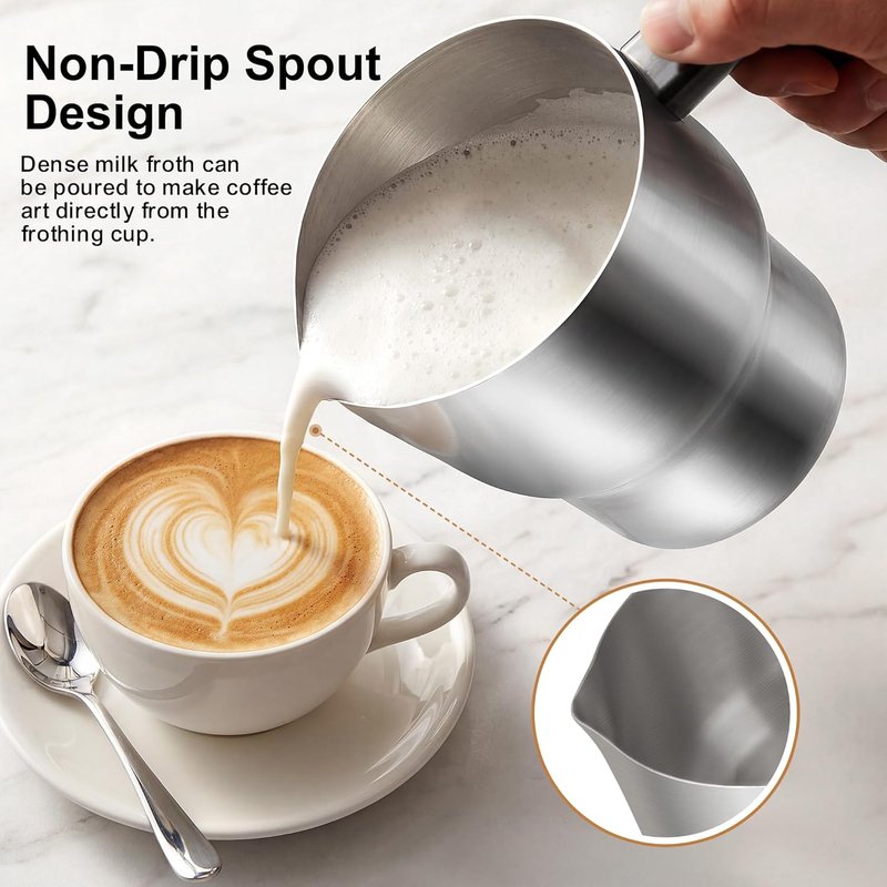 Electric Milk Frother - 7-in-1 Stainless Steel Steamer with Temperature Control | 20.3 OZ Hot & Cold Foam for Latte & Cocoa